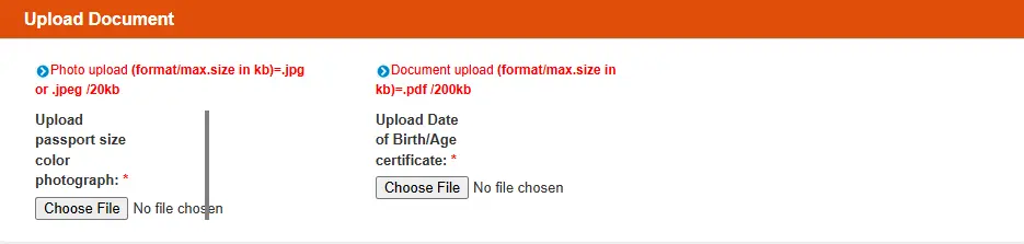 Upload Photograph and Birth Certificate